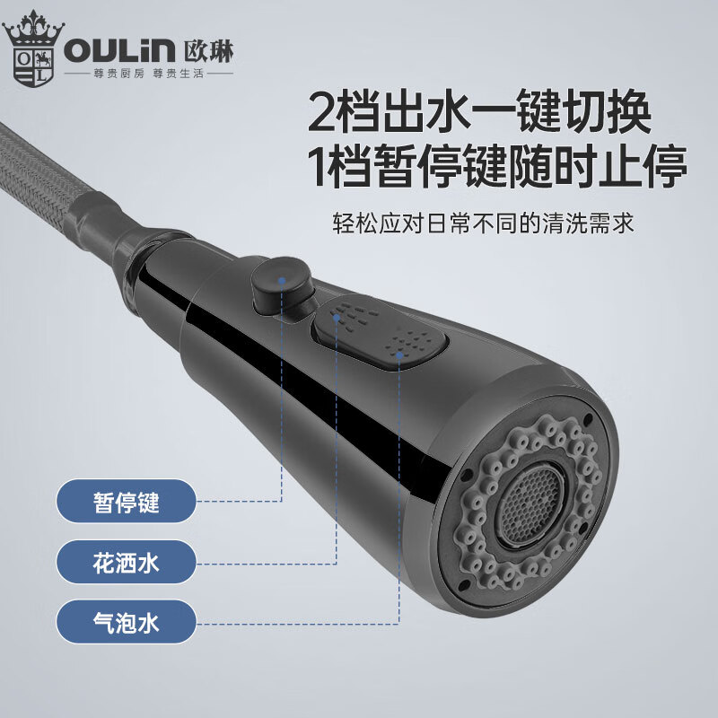 欧琳(OULIN)厨房水龙头抽拉龙头可旋转龙头L008H高清大图