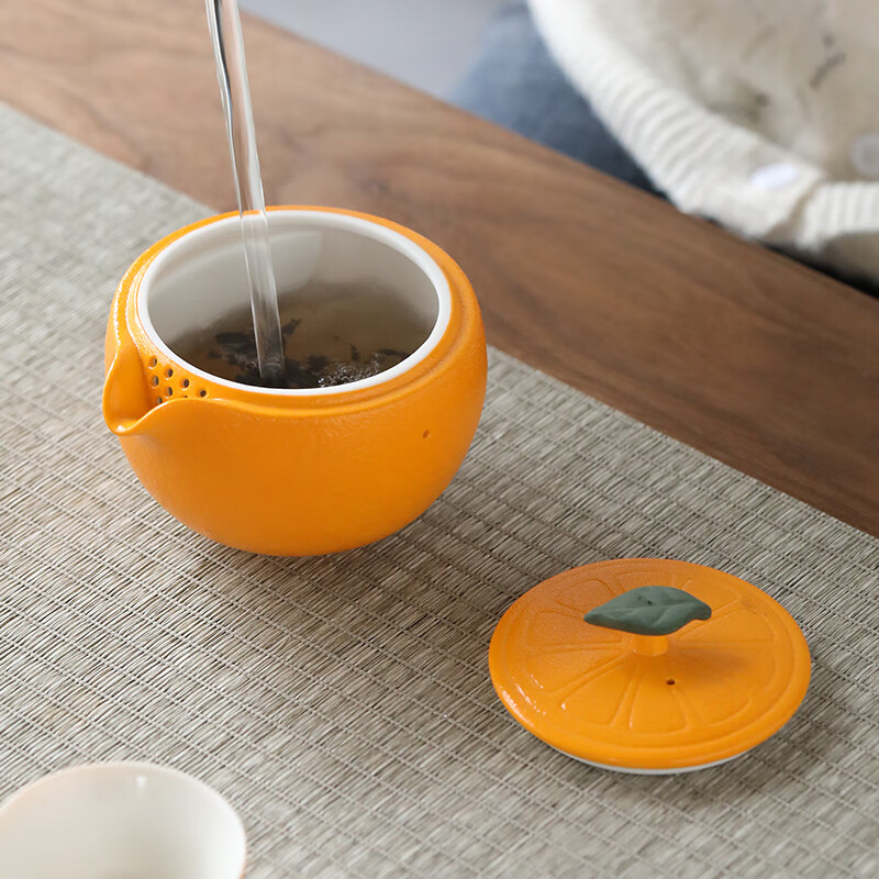 苏氏陶瓷(SUSHI CERAMICS) 旅行茶具 心想事橙便捷功夫茶具套装 陶瓷快客杯带便携旅行包 橙桔快客杯高清大图