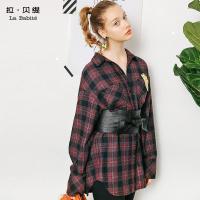 拉夏贝尔 拉贝缇冬季格子衬衫女新款韩版宽松百搭小清新上衣女60006019