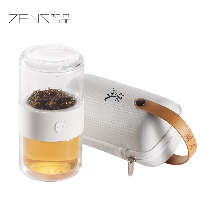 哲品(ZENS) 「派杯」英文方块字书法 耐热玻璃便携功夫茶泡茶杯