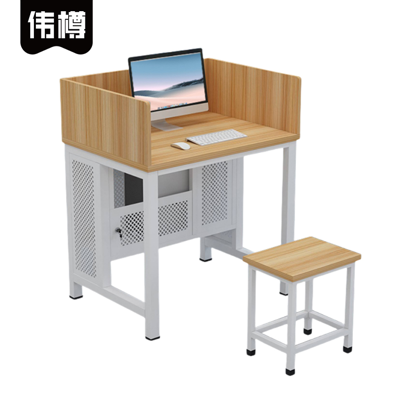 伟樽培训电脑桌带屏风一桌一凳80*60*75cm套高清大图