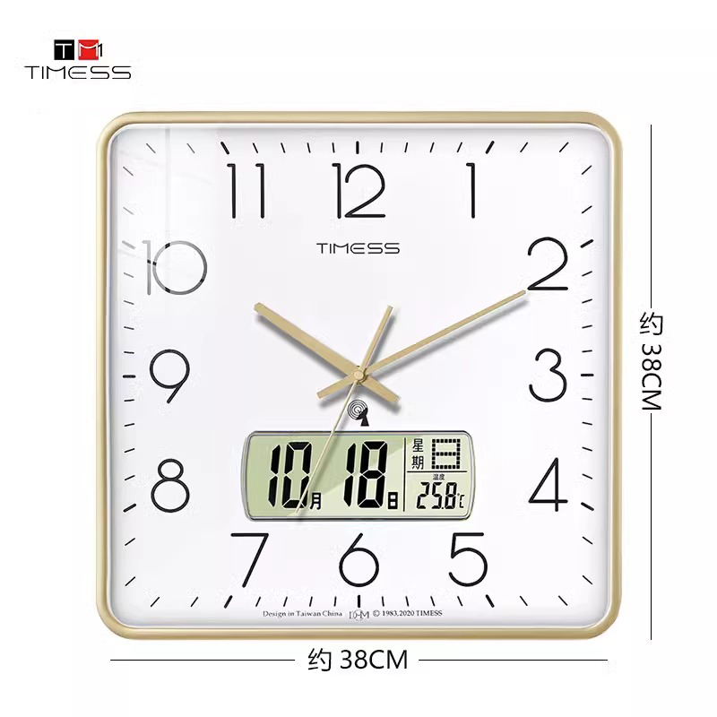 TIMESS电波钟表挂钟客厅家用时尚夜光时钟挂墙创意万年历轻奢挂表 P61-2电波钟【金边白】 15英寸（直径38厘米）