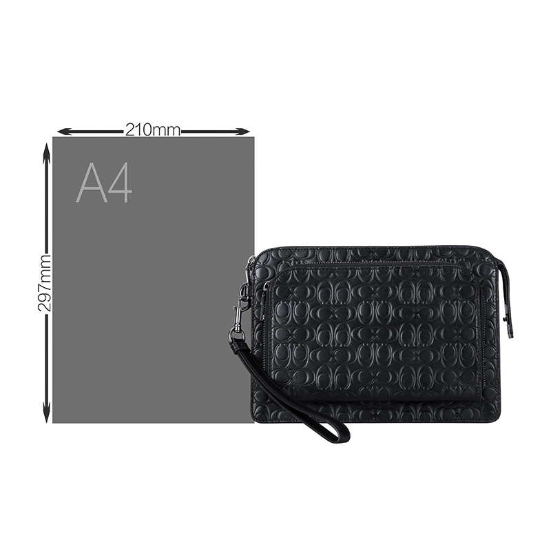 COACH 蔻驰 奢侈品 男士专柜款黑色皮质大号手包包具