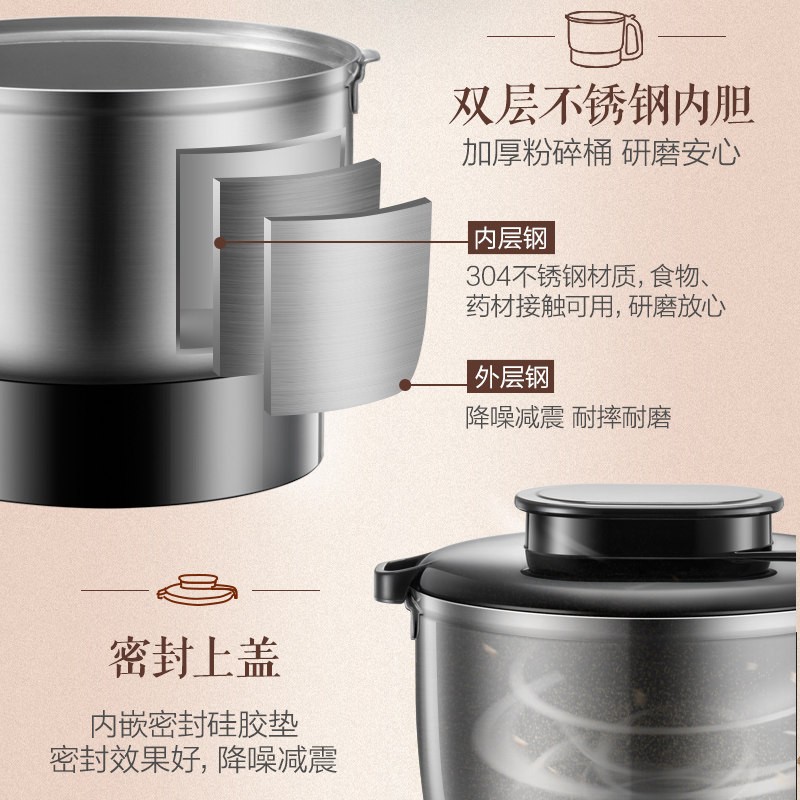 小熊(Bear)粉碎机磨粉机 家用厨房五谷杂粮研磨机辅食咖啡豆中药材三七打粉机FSJ-A05N6 不锈钢机身高清大图