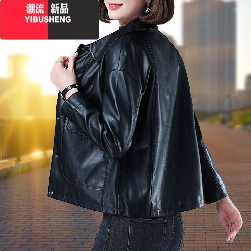 yibusheng皮衣外套女短款2023新款春秋休闲小个子皮夹克绵羊皮高端