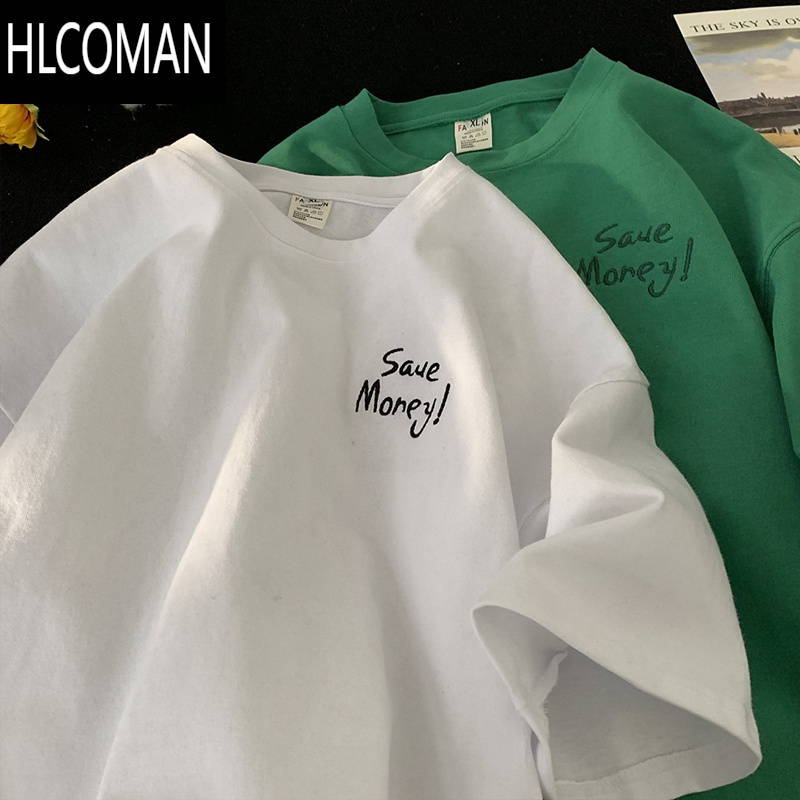 HLCOMAN刺绣t恤男夏季美式复古男款衣服半袖300g短袖