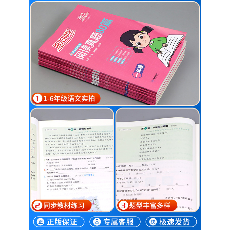 [小学通用]语文作文写作技巧 小学五年级 [正版]阳光同学阅读真题80篇 一年级二年级三年级四年级五年级六年级 彩虹版蓝