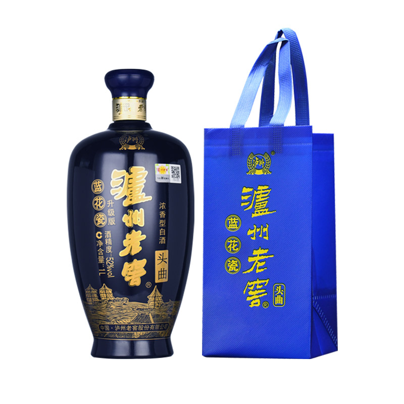 [MN]泸州老窖蓝花瓷头曲52度浓香型纯粮食酒1000ML*单瓶白酒特价送礼宴请收藏