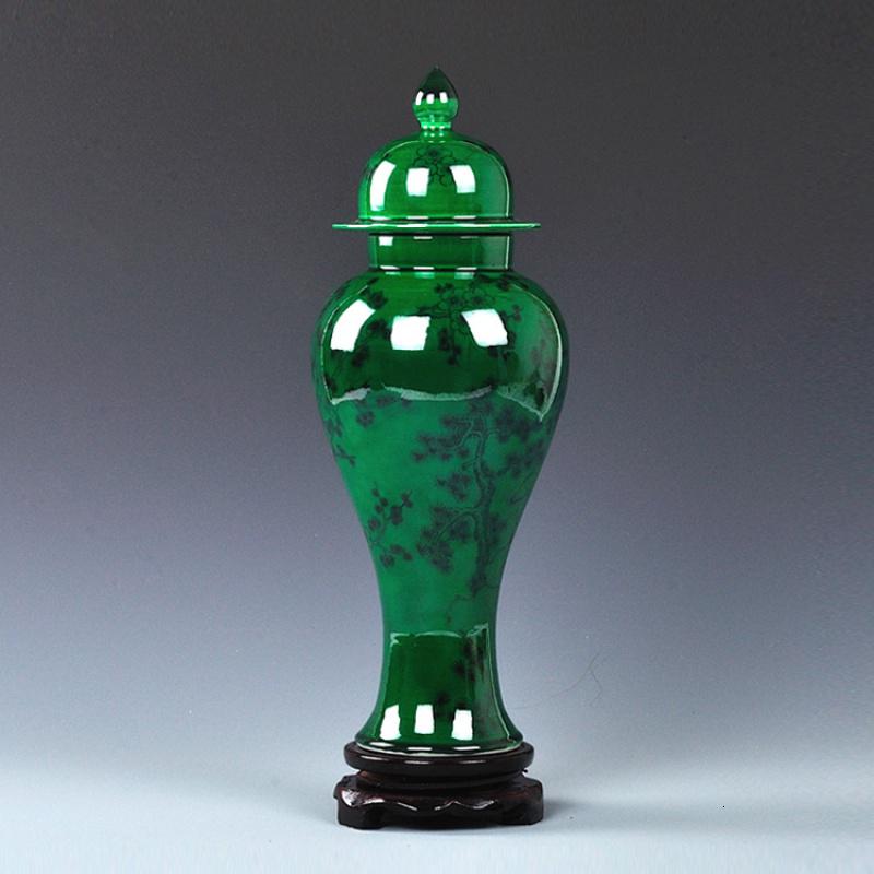 景德镇陶瓷绿釉家居花瓶摆件仿古花瓶青花瓷瓶双耳瓶中式工艺品 三维工匠 小号翡翠绿凤尾瓶+底座高清大图
