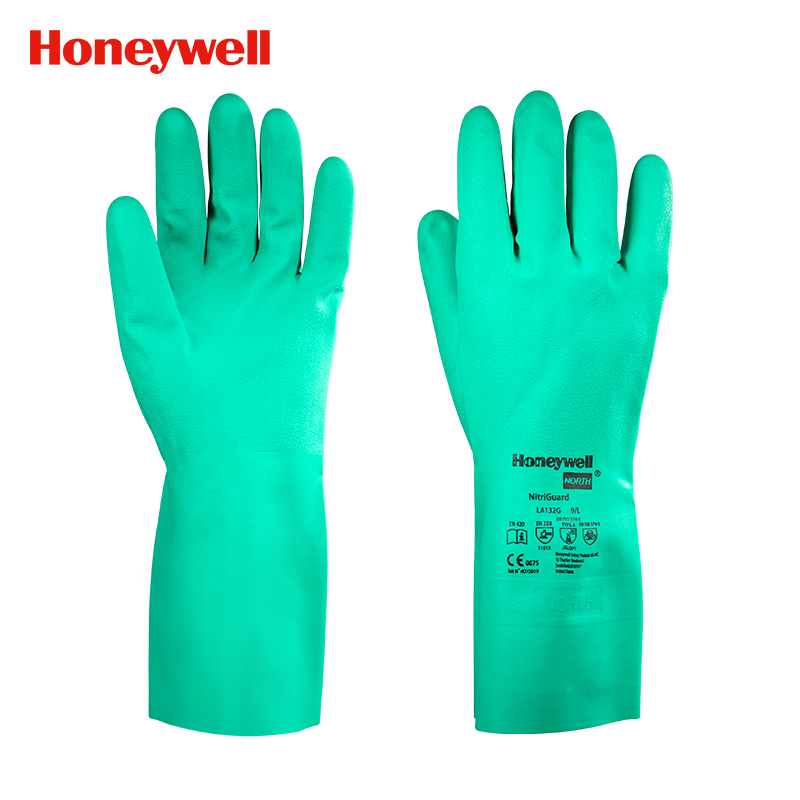 霍尼韦尔(Honeywell)丁腈防化手套 LA132G 无衬耐酸碱耐油 绿色 9码 1副高清大图