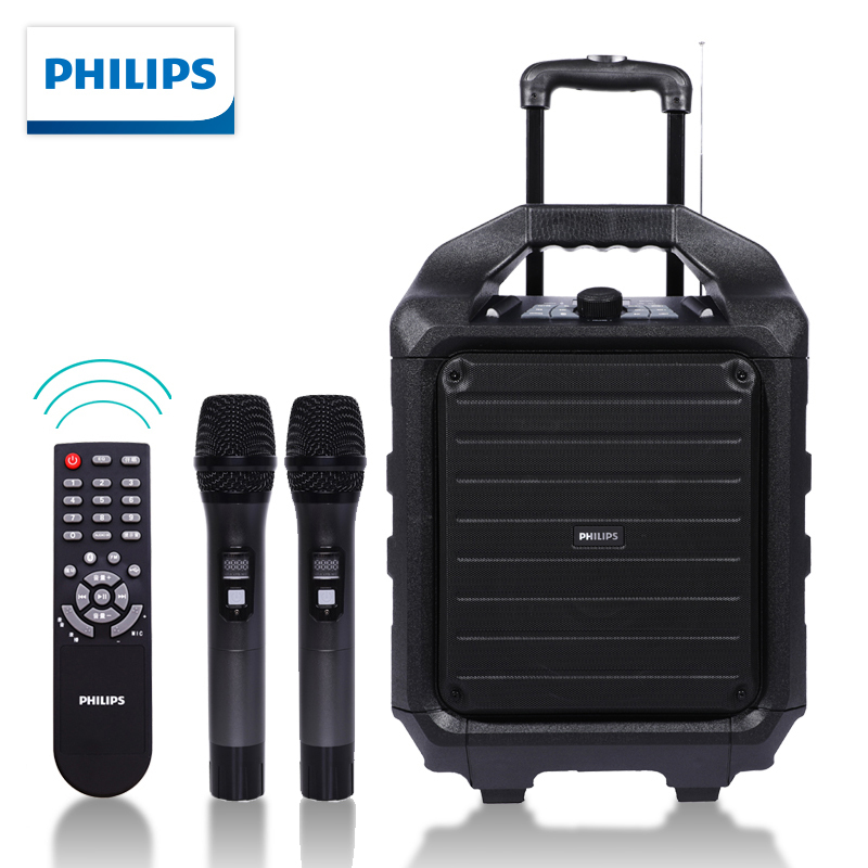 飞利浦(PHILIPS) 广场舞音响户外便携式音箱大功率 户外音响 带一对无线麦克风