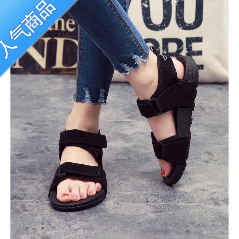 SUNTEK2023夏新款百搭平底越南运动凉鞋女孕妇大码魔术贴韩版软底沙滩鞋图片