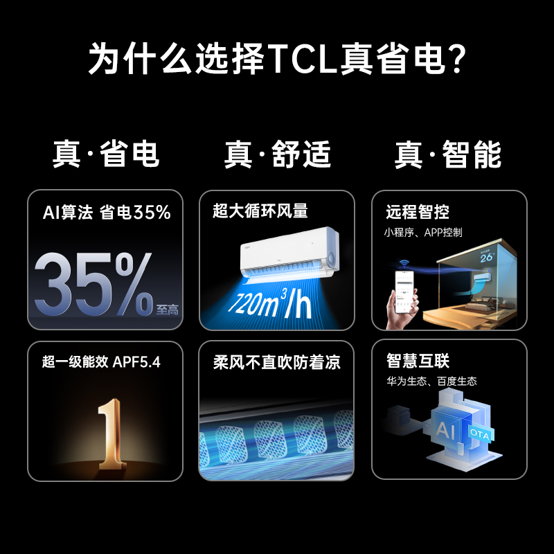 TCL 大1匹小蓝翼真省电节能空调挂机 超一级能效 省电35% KFR-26GW/RV2Ea+B1变频冷暖 以旧换新