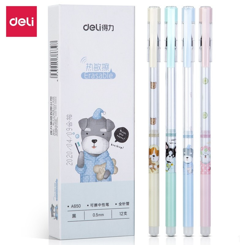 得力(deli)睡衣趴可擦中性笔魔力擦热消字 全针管0.5mm12支/盒DL-A650黑