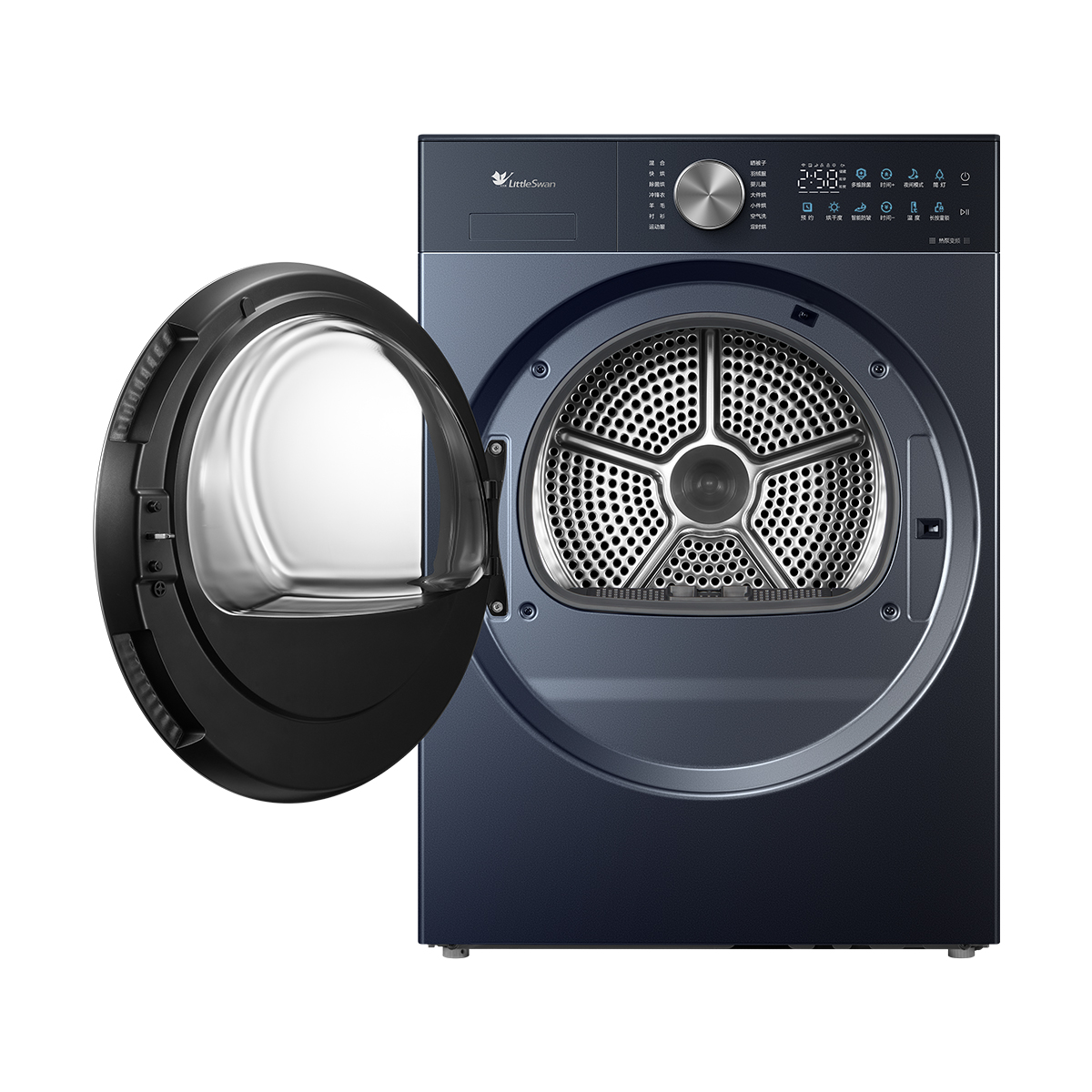 小天鹅TH10H86PRO热泵变频烘干机10千克瑾瑜蓝低噪侧开独嵌两用LED数码屏显示高清大图