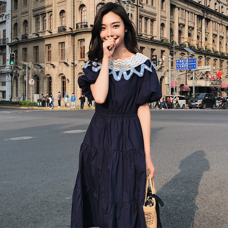 连衣裙女女士夏款新品清新时尚一字肩显瘦裙少女显瘦显瘦裙子