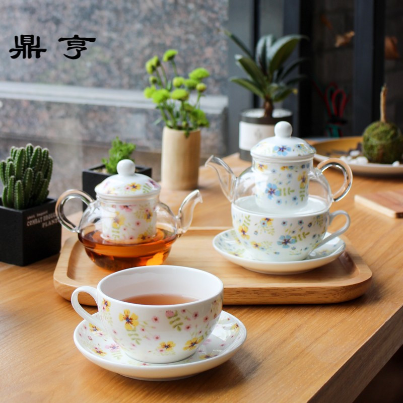鼎亨小清新英式子母壶单人茶具一壶一杯一碟办公室玻璃小花茶壶泡