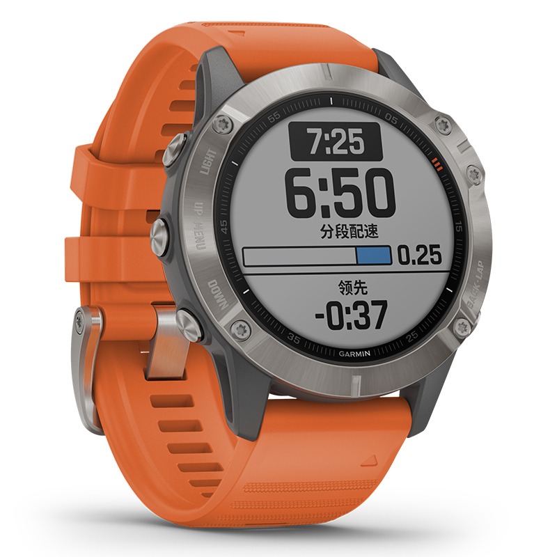 佳明（GARMIN）Fenix 6 Pro 蓝宝石钛合金灰色表圈GPS橙色表带运动户外智能心率多功能跑步手表中文版