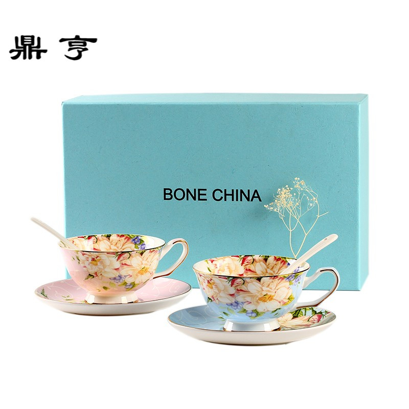 鼎亨欧式陶瓷咖啡杯碟套装家用简约下午茶红茶花茶杯带勺结婚生日