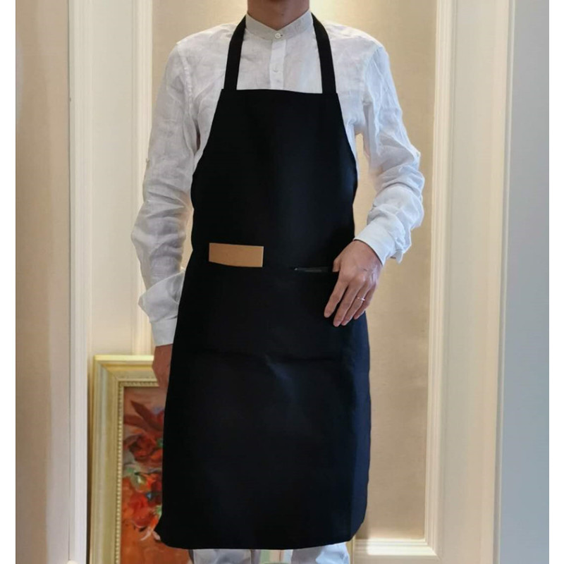防水厨师围裙酒店西餐厅黑色厨师围裙服务员挂脖围裙防水