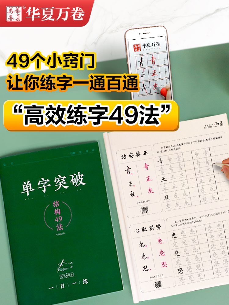 [志飞5本+加赠中性笔芯] [正版]志飞习字高效练字帖49法硬笔楷书初学者入门临摹速成教程套装控笔训练基础大学生钢笔正楷高清大图