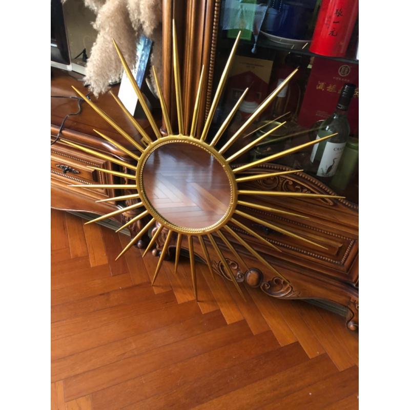 太阳镜壁饰玄关镜壁挂餐厅子墙面餐边电视背景轻奢装饰镜艺术创意 三维工匠 金色60*60CM_756