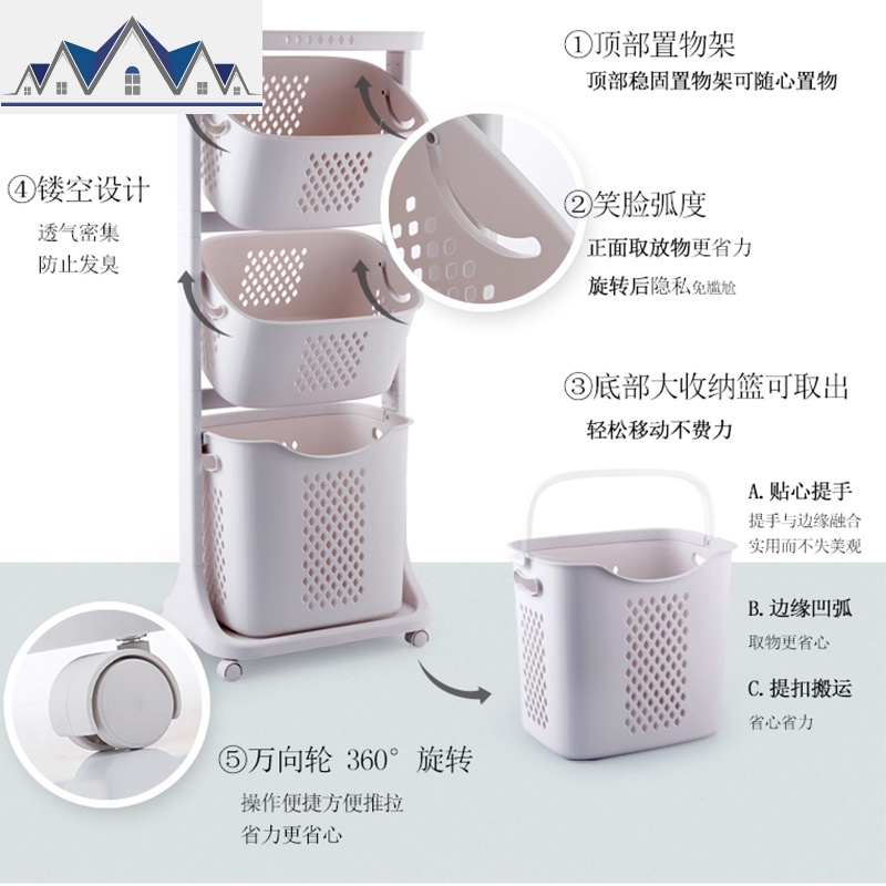 日式脏衣篮洗衣篮脏衣服收纳筐家用卫生间放衣服脏衣篓浴室收纳蓝 三维工匠收纳篮高清大图