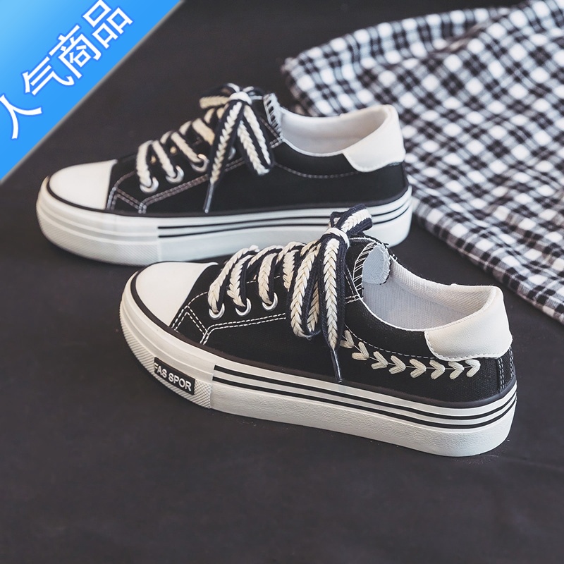 SUNTEK2023年新款麦穗帆布鞋女ins潮鞋子女百搭休闲透气厚底板鞋女高清大图