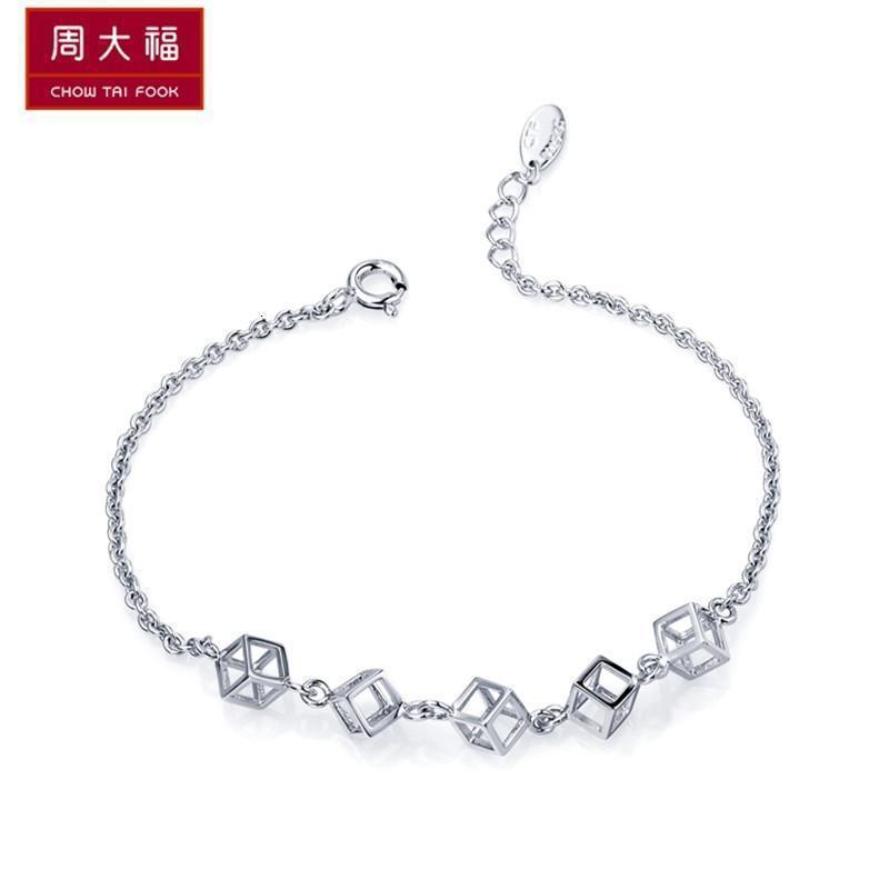 周大福珠宝首饰几何图形925银手链可调节AB36052 AB36052