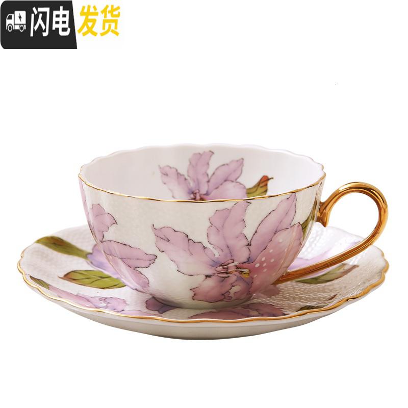 三维工匠欧式咖啡杯碟套装下午茶杯创意英式杯具优雅简约描金边骨瓷花茶杯 2杯2碟咖啡器具高清大图