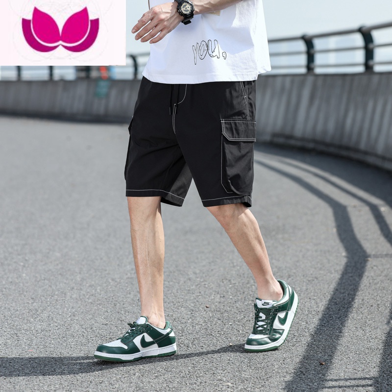 七斓工装短裤男士夏季薄款潮牌冰丝感速干大码外穿休闲运动五分中裤子