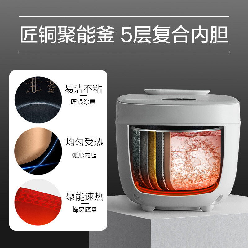 美的(Midea)电饭煲电饭锅家用4L预约匠铜聚能釜内胆快速饭微压蒸煮米饭锅 MB-FB40E108高清大图