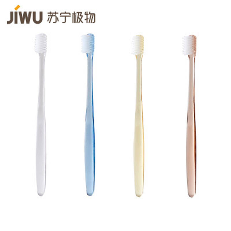 苏宁极物 磨尖软毛手工牙刷 透明手柄 细软毛 小刷头 成人家庭装牙刷单盒四只装 100盒