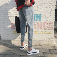 修身裤子男九分裤牛仔裤韩版潮流秋季百搭男士小脚裤男裤文艺男裤