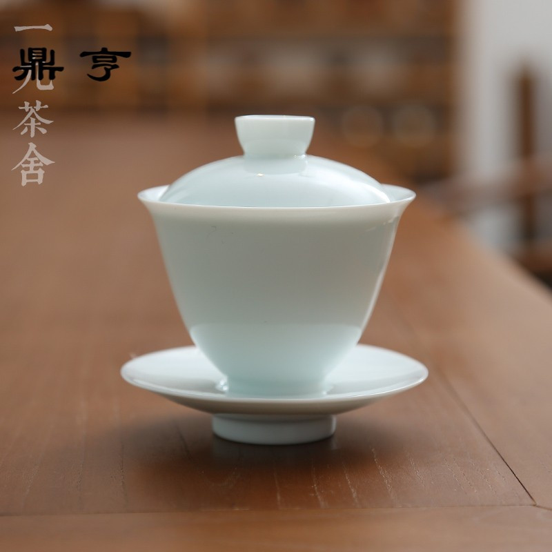 鼎亨 景德镇青白瓷三才盖碗茶杯 大号茶碗 陶瓷功夫茶具 家用