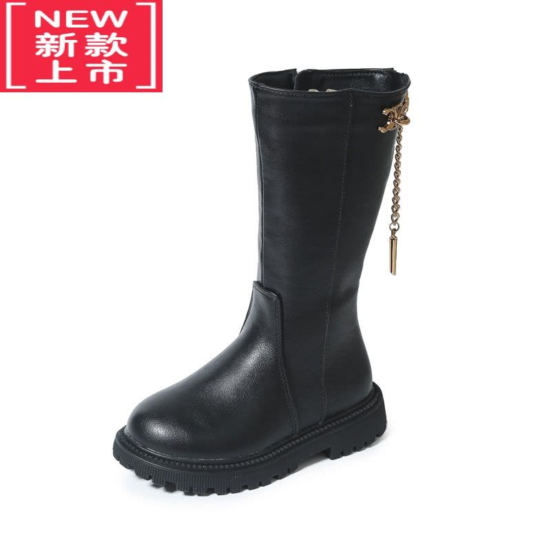 可莉允儿童靴子2022年秋冬季新款女童黑色加棉保暖长筒靴小女孩软底童鞋图片