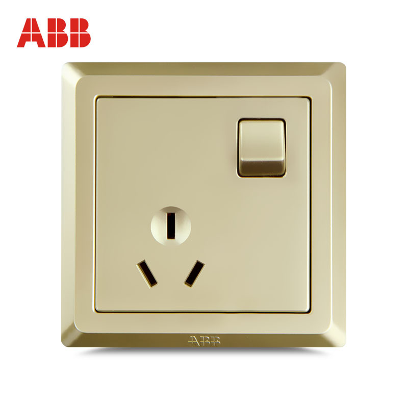 ABB开关插座 德逸珍珠金 10A一开三孔带开关插座面板AE223-PG
