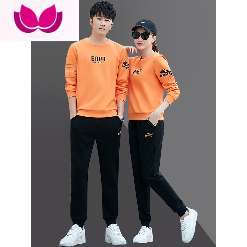 七斓运动套装男情侣款潮流运动服时尚男士休闲套装长袖薄款女卫衣 橙色3215款 女款XL110-120斤