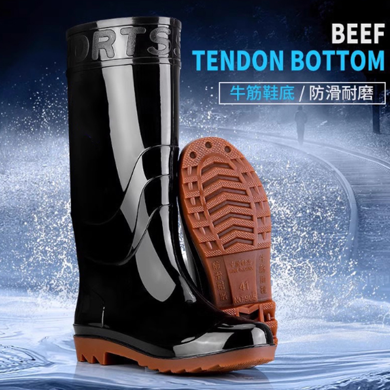 盾守 DS-X928 低筒雨靴 内衬布 加厚橡胶底防滑 防水靴 黑色 40码 单位:双高清大图