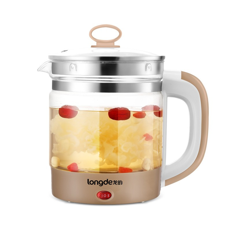 龙的(longde) 养生壶 一键式高硼硅玻璃煮茶壶 1.8L容量办公、家居两用式电热水壶 一壶多用LD-YS1810B