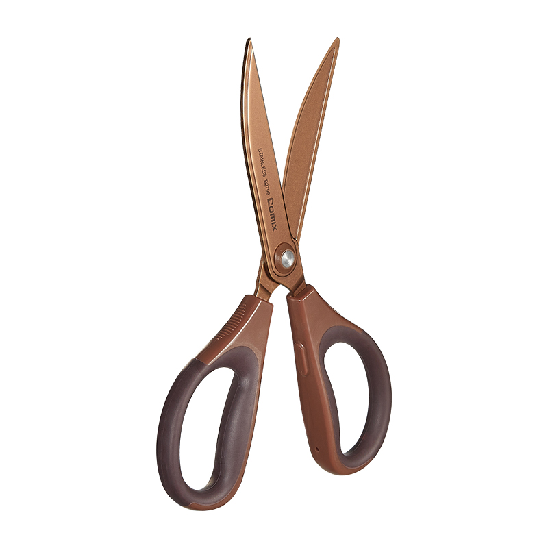 齐心 B2799 办公剪刀(弧形镀钛) 180mm 咖啡色 单把装高清大图