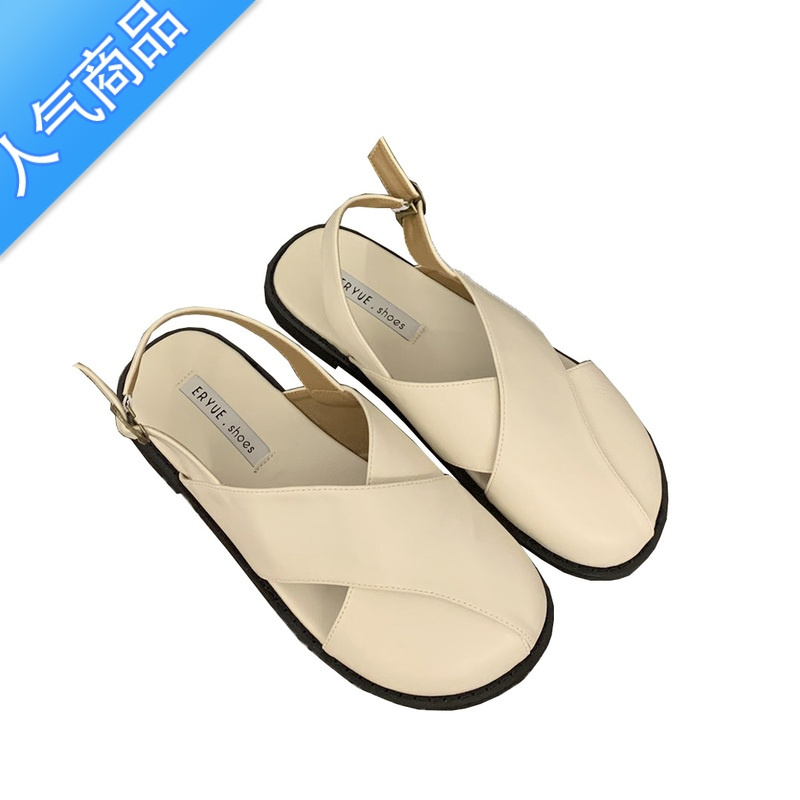 SUNTEK包头凉鞋女可爱学生平底法式圆头外穿2023年夏季软底配裙子的鞋子