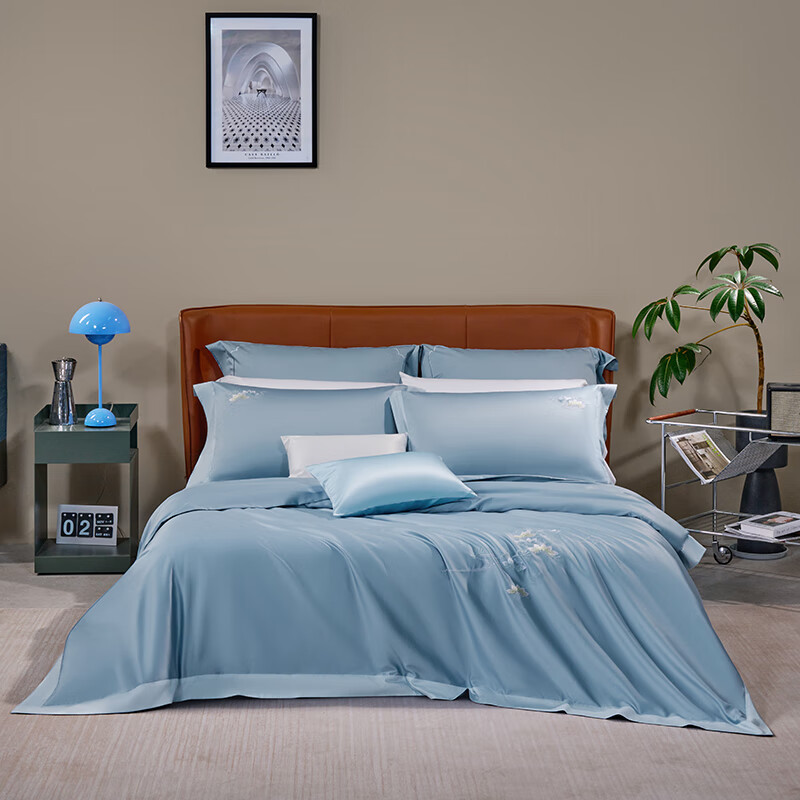 水星家纺100s抗菌刺绣全棉四件套-超柔 松韵秘境200*230高清大图