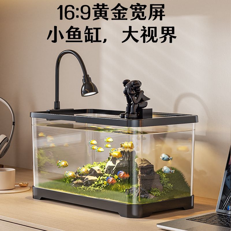 鱼缸水族箱桌面金鱼缸透明塑料客厅阳台家用造景中小型水草缸高清大图