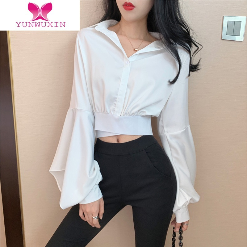 YUNWUXIN小心机性感黑色衬衫女设计感小众上衣2022早秋新款百搭洋气衬衣潮