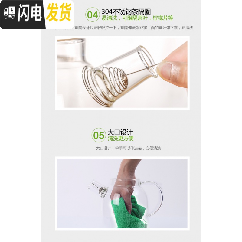 三维工匠玻璃煮茶壶茶具套装家用客厅壶耐热高温杯茶水分离果盘凉茶凉水壶 1.5直身(竹包盖)凉水壶高清大图