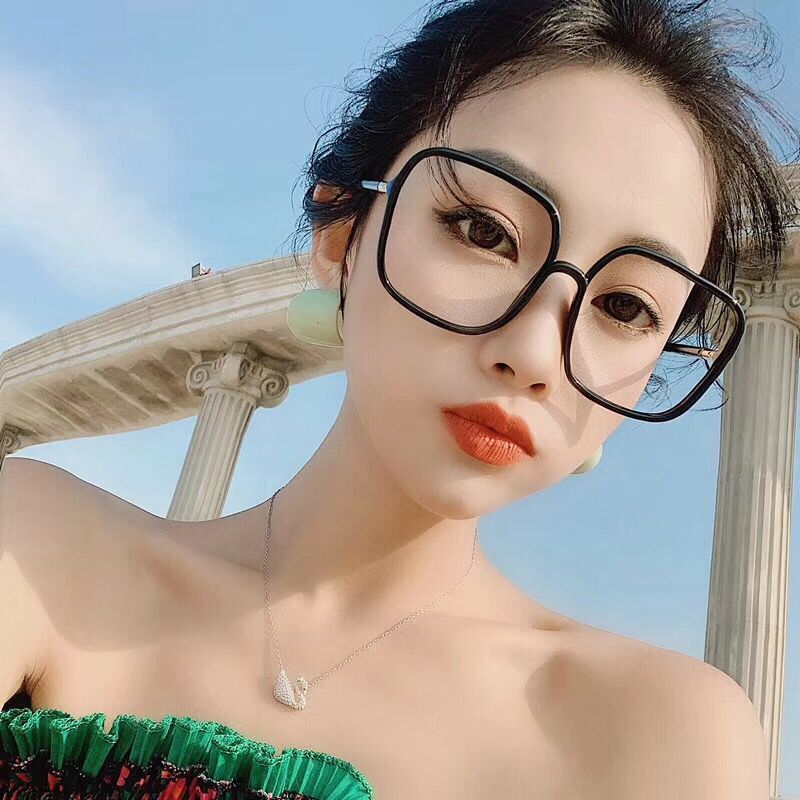 瘦小红书方形镜框眼镜框网红款女大韩版潮脸素颜显复古超大框黑色|大黑框-亮黑色 单眼镜