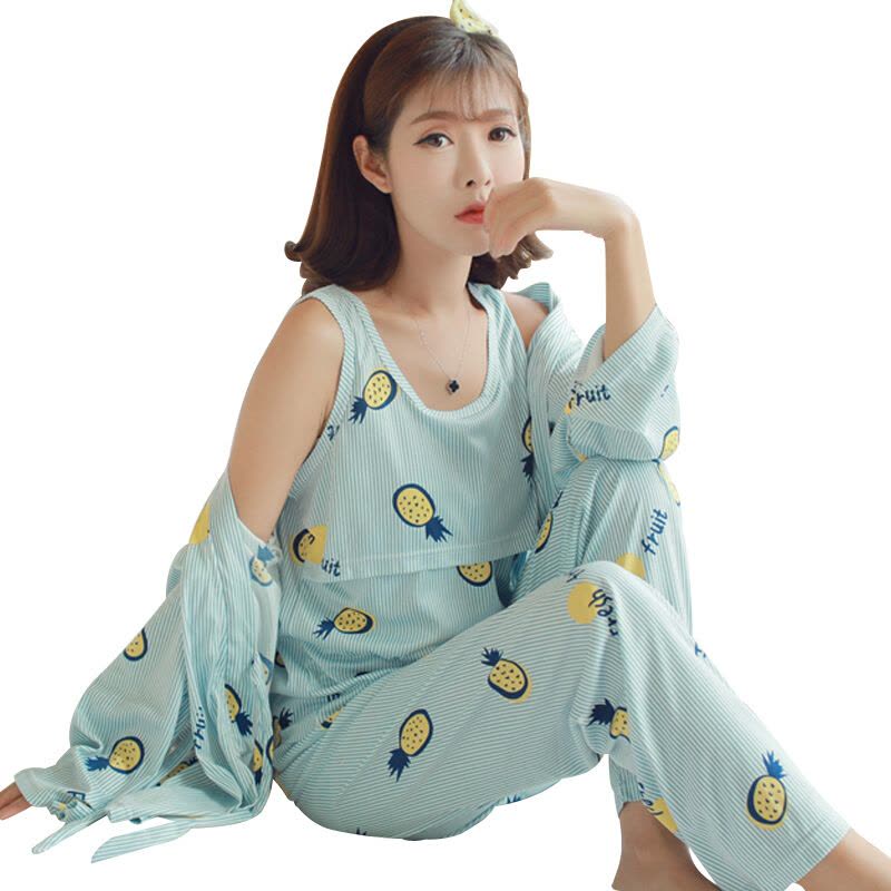 迪鲁奥（DILUAO)孕妇睡衣月子睡衣长袖月子服睡衣产妇喂奶套装产后月子服居家睡衣女长袖哺乳套406-34 浅蓝色图片