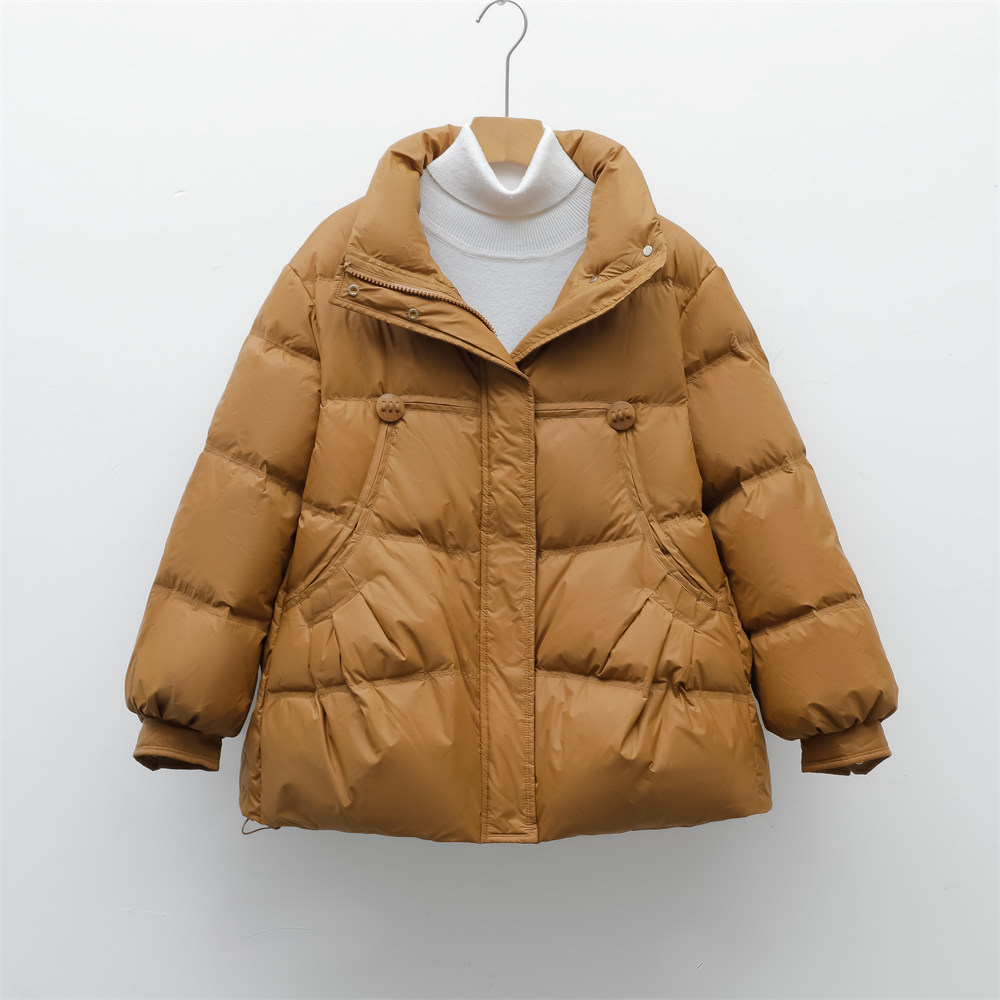 90白鸭绒新国标女式简约纯色短款羽绒服女外套 咖色 M