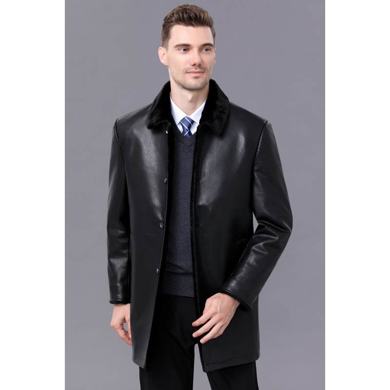 免费试穿 送运费险春秋新款海宁真皮皮毛一体加厚外套爸爸装貂绒皮衣中年休闲外套男高端外套正品官方旗舰店高清大图